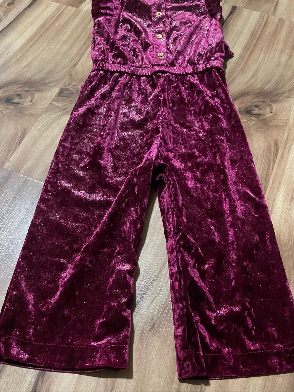 Genuine Kids OshKosh Baby Girl Burgundy Velvet Ruffle Jumpsuit 2T